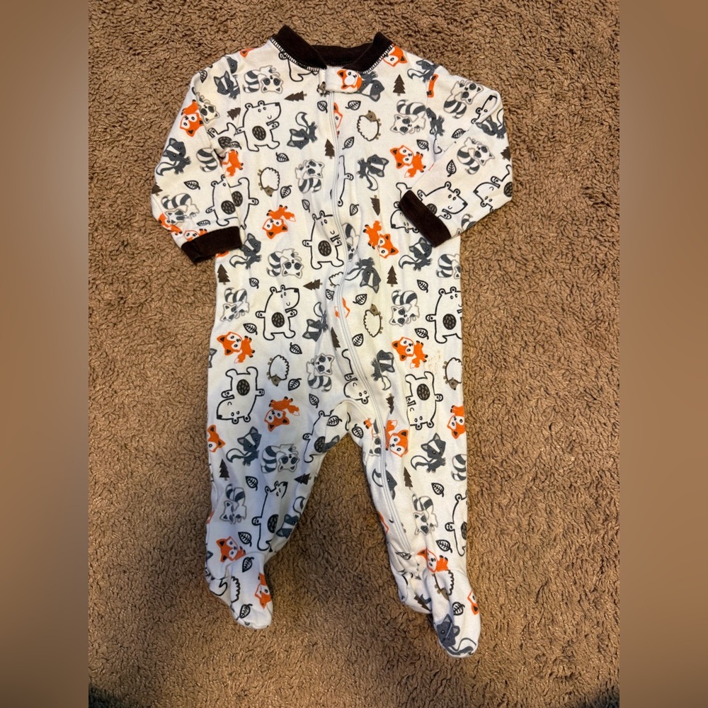 Garanimals White and Orange Animal Print Footie